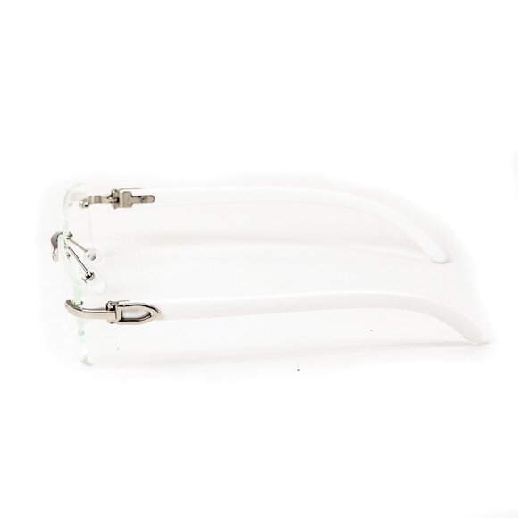 White Wood Grain Clear Lens Mens Silver Frame Rectangular Luxury Square Glasses - Picture 6 of 6